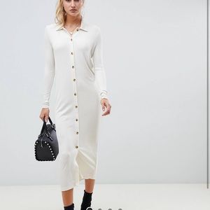 Rib maxi polo shirt dress with buttons